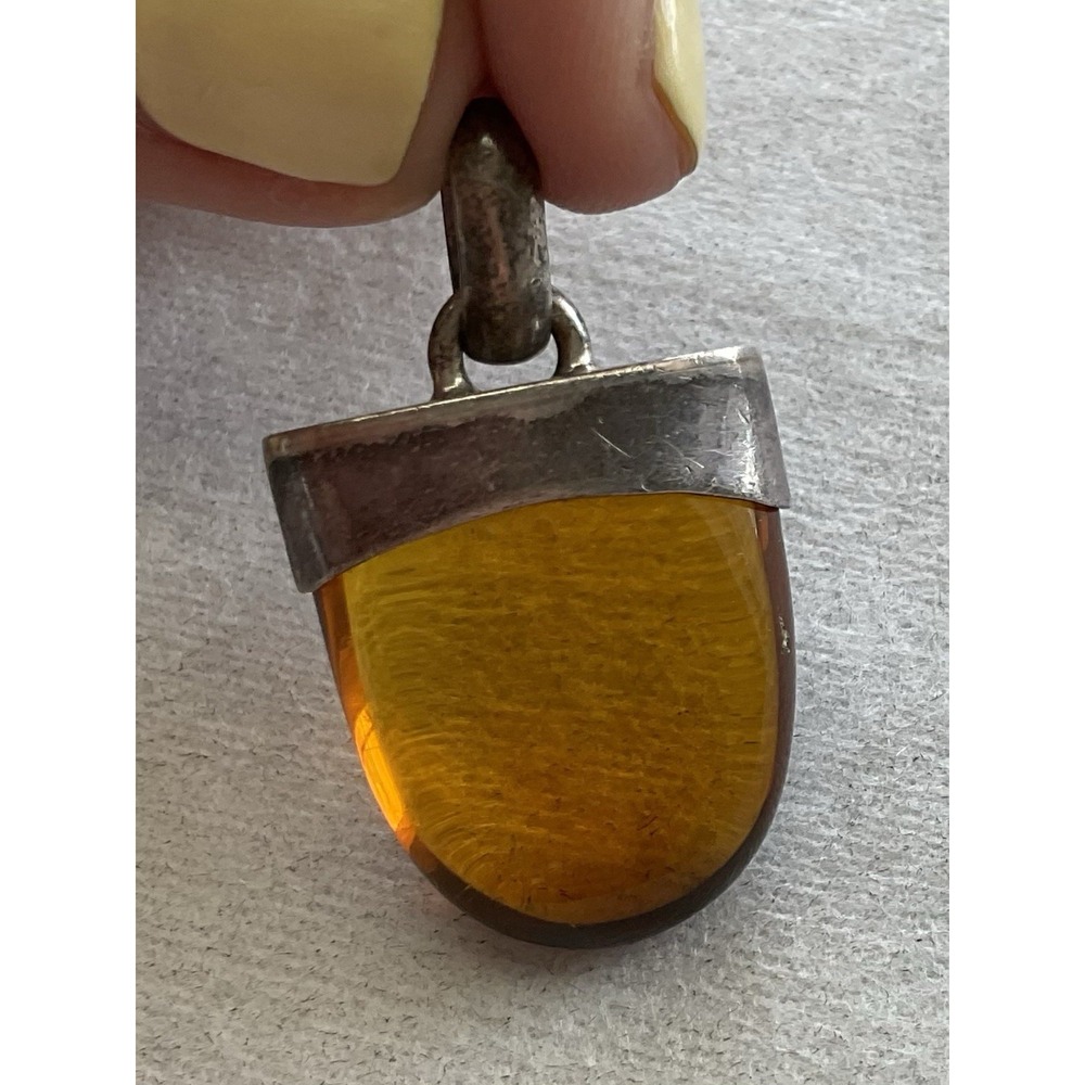vintage sterling silver honey amber drop or cap pendant 925 Estate Jewelry